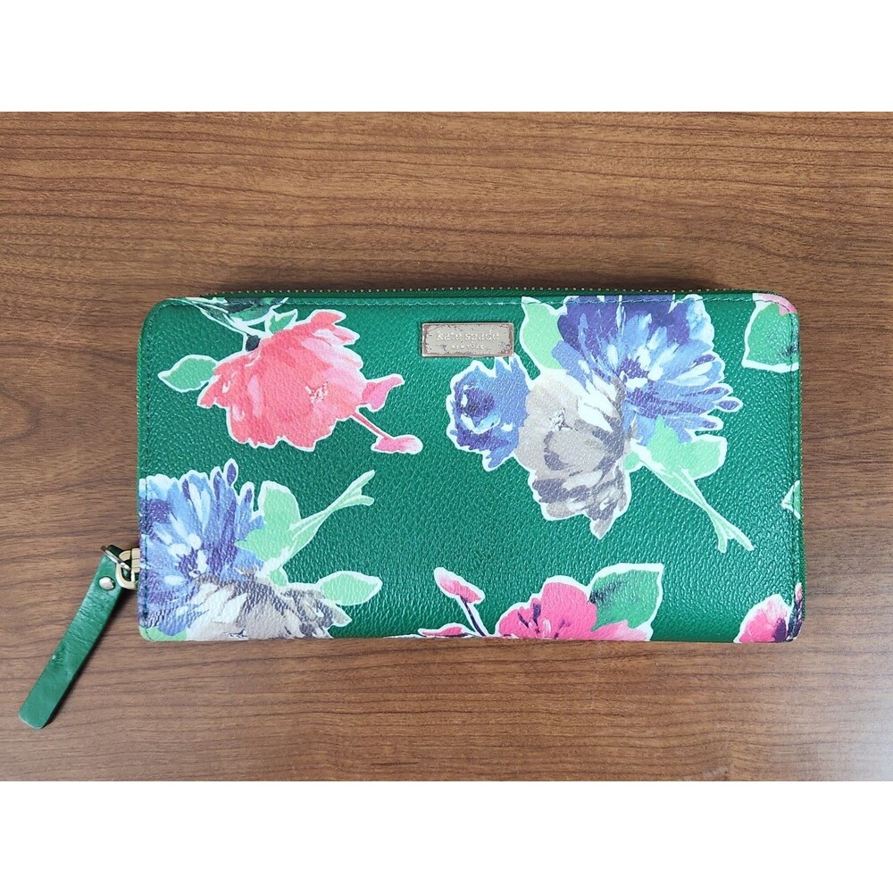Kate Spade Brightwater Drive Springbloom Hanna Green Pink Floral Long Wallet